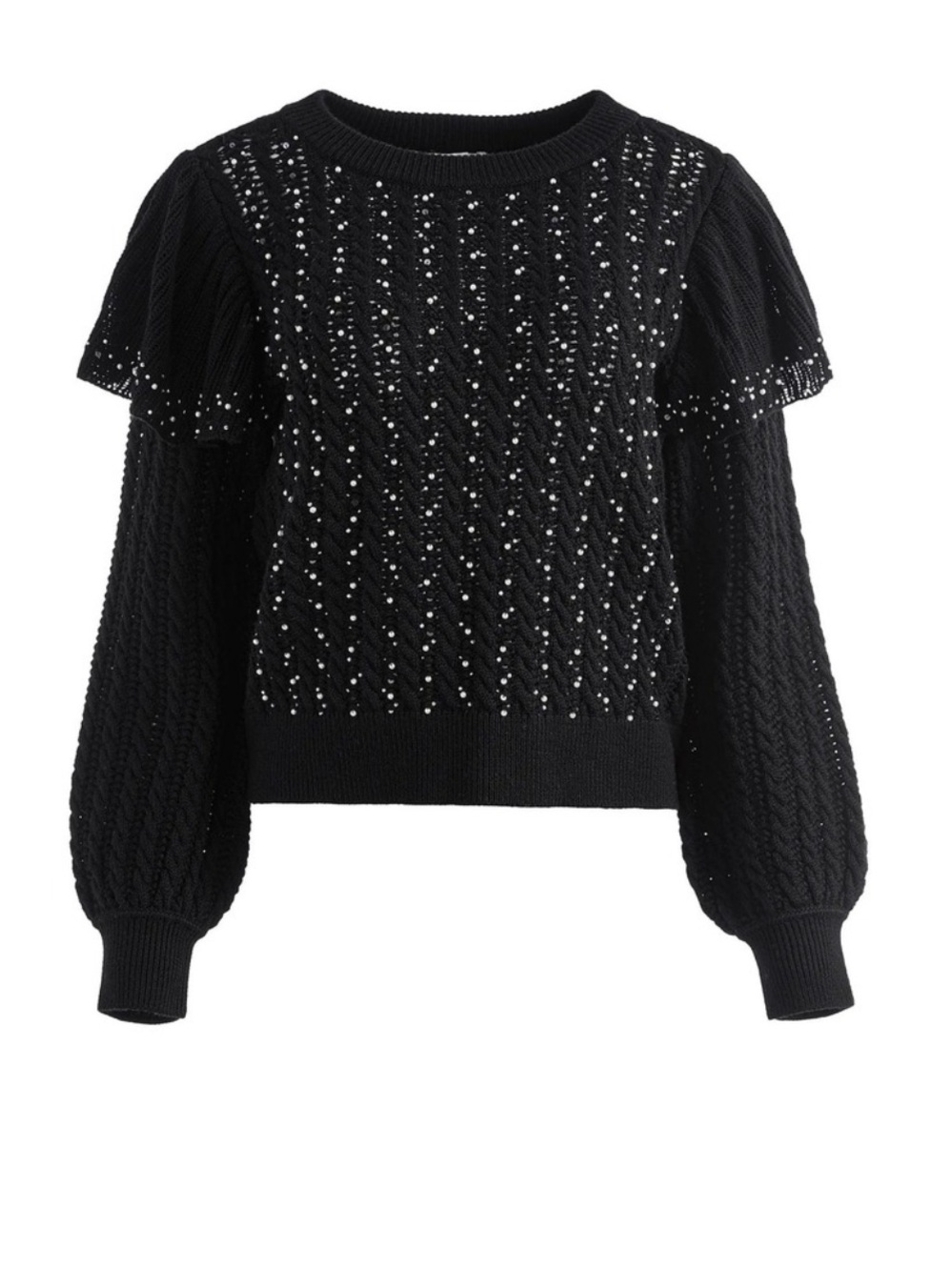Alice + Olivia Rosi Pearl-Embellished Cable Knit Sweater Size XS